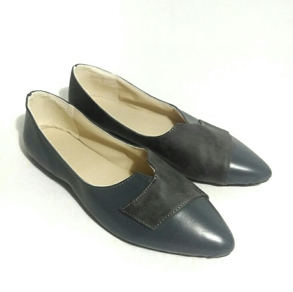 Vintage Shoes - Vintage Slip On Blue Leather Pointed Toe Flats